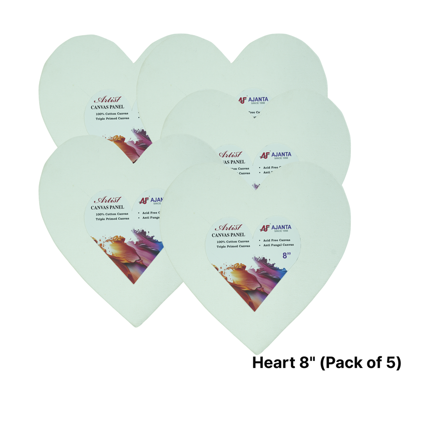Ajanta Artist Heart Canvas Panel — 100% Cotton Acid-Free Primed MDF Board for Acrylic & Oil Painting