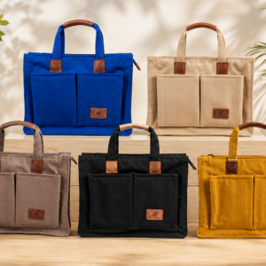 AJANTA Classic Office Box Bag for Women & Men | Premium Cotton Canvas | Magnetic Closure | Reusable Shopping, Office & College Bag