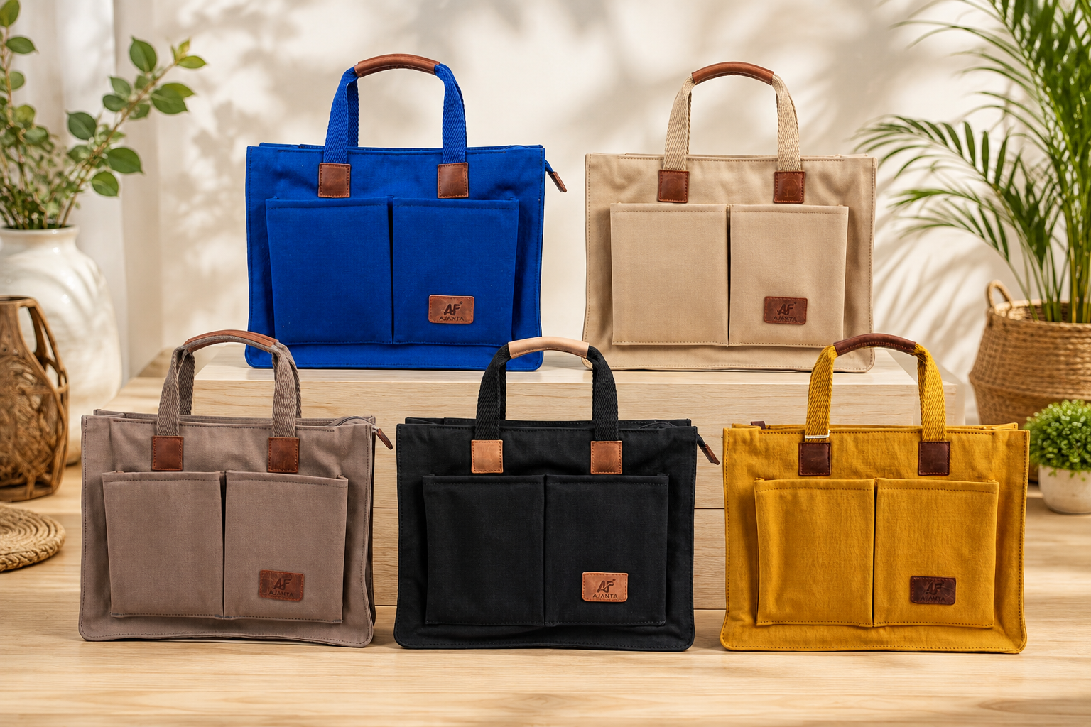AJANTA Classic Office Box Bag for Women & Men | Premium Cotton Canvas | Magnetic Closure | Reusable Shopping, Office & College Bag