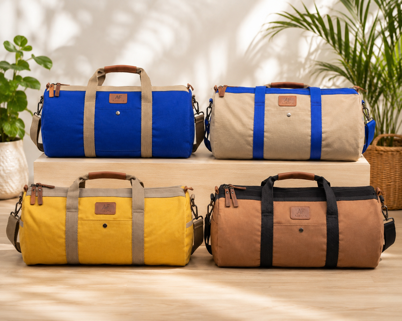 AJANTA Premium Canvas Duffle Bag | Water-Resistant Travel & Gym Bag | Large Capacity Weekender Bag with Shoe Pocket & Front Pocket